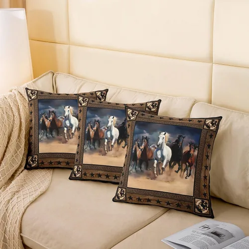 Miniatura 4 de Juego de 2 fundas de almohada de caballo corriendo con diseño de estrellas de grano de madera, suave y cuadrada, para decoración de habitación