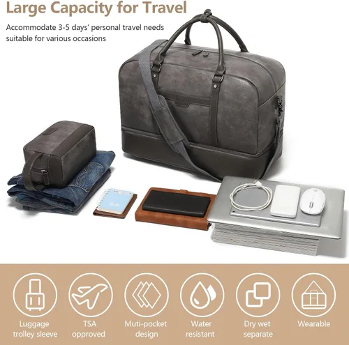 Miniatura 7 de Wogarl Bolsa de fin de semana para mujeres y hombres, bolsa grande de viaje, Gris, Moda