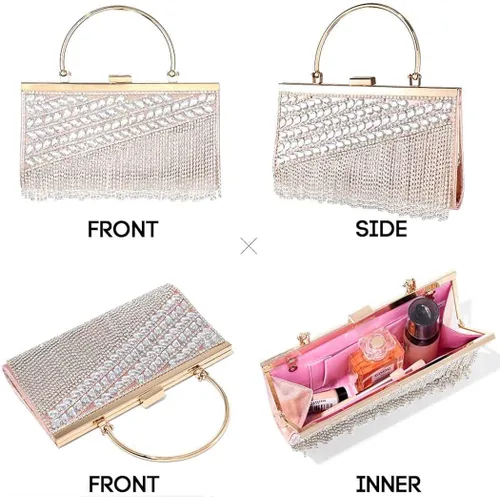 Miniatura 3 de Yokawe Bolso de mano con cristales brillantes para mujer bolso de noche con borla de diamantes de imitación para bodas fiestas bailes cócteles