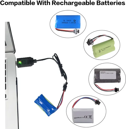 Miniatura 4 de Cable de carga USB de 7.4 V con enchufe SM-3PIN compatible con RC Car RC Plane RC Tank RC Boat y otros juguetes de control remoto para batería Lipo