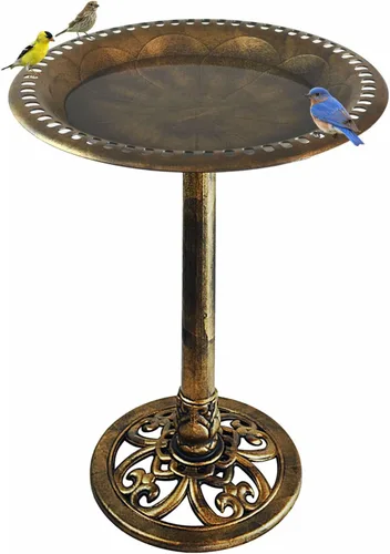 Miniatura 9 de Westcharm Bebedero para Pájaros de 29 Pulgadas, Ligero, de Resina Poli Verde Verdigris para Exteriores con Pájaros Decorativos y Base de Pedestal
