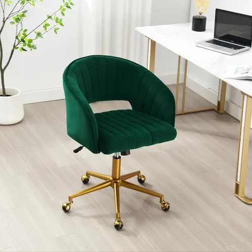 Miniatura 2 de Silla de escritorio giratoria para oficina en casa, moderna silla de escritorio de terciopelo, sillón de altura ajustable con base dorada, silla