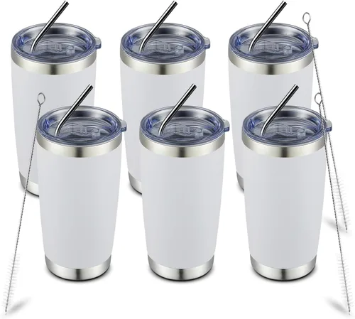 Miniatura 81 de COMOOO Taza de viaje de acero inoxidable de doble pared aislada al vacío de 20 onzas con tapa y pajita, taza de café aislada con recubrimiento