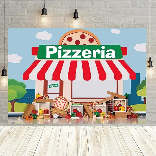 Miniatura 6 de Fondo de fiesta de pizza para niños, tema de cocina, pancarta para fiesta de cumpleaños, pizzería, tienda de comida, verduras, fondo de chef, postre