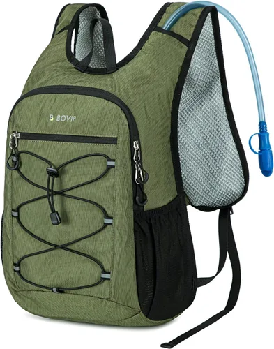 Miniatura 13 de BOVIP Mochila de hidratación ligera, mochila de senderismo multiusos de 15 litros con bolsa de agua de 1.5 L, mochila de agua hidráulica
