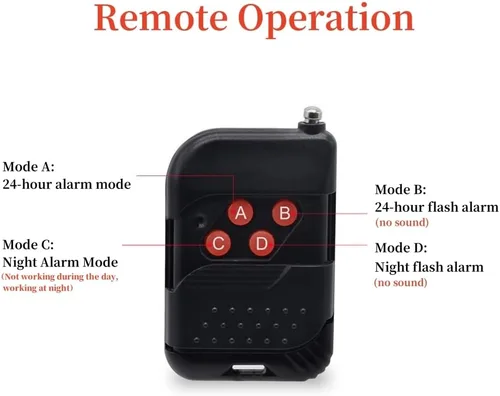 Miniatura 6 de Detector de sensor de movimiento al aire libre con alarma solar IP65 resistente al agua 129db alta sirena lámpara estroboscópica con control remoto