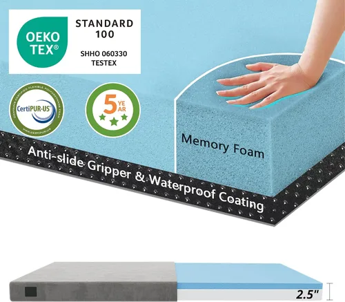 Miniatura 5 de EGOHOME Colchón de espuma viscoelástica de 2.5 pulgadas, portátil, enrollable, con parte inferior impermeable y antideslizante, tapete de camping