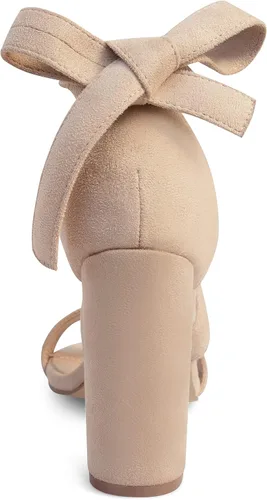 Miniatura 5 de Tacones de tiras para mujer Tacones gruesos Sandalias de tacón alto con cordones de moda Sandalias de tacón de bloque desnudo con cordones Sandalias