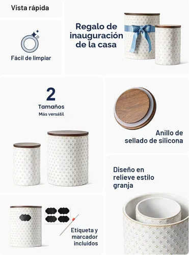 Miniatura 5 de LE TAUCI Juego de recipientes de cerámica para café con tapas herméticas, tarros decorativos de almacenamiento de alimentos para azúcar, harina