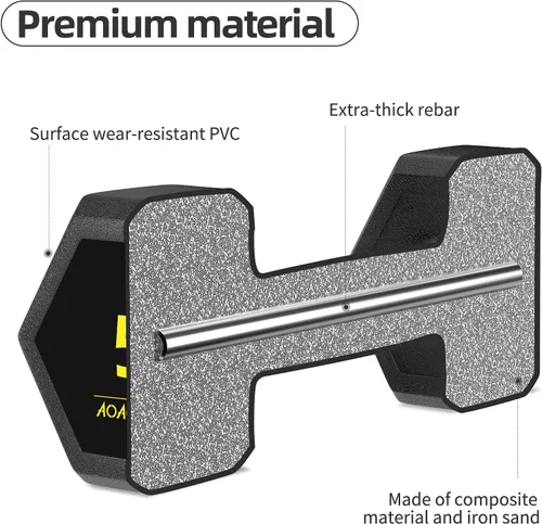 Miniatura 5 de Juego de mancuernas hexagonales de PVC, revestimiento de PVC, juego de mancuernas para entrenamiento de fuerza, gimnasio en casa y entrenamiento