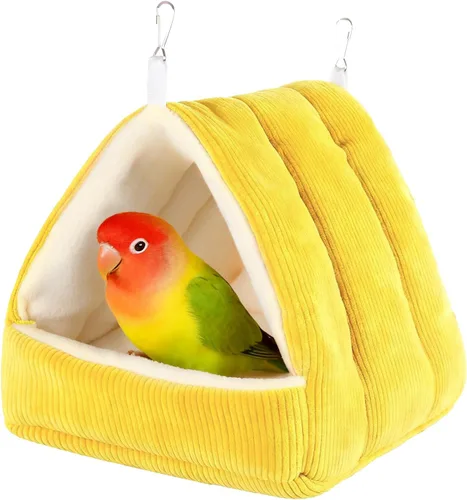 Cama para pájaros para jaula de invierno, cálida cama para pájaros con hamaca colgante de felpa suave y tienda de campaña, nido para dormir Amarillo