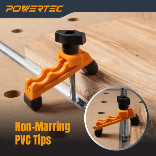 Miniatura 5 de POWERTEC 2 abrazaderas de sujeción ajustables, abrazadera de pista en T multiposicionable, abrazaderas de plástico reforzado con 20 pernos de acero