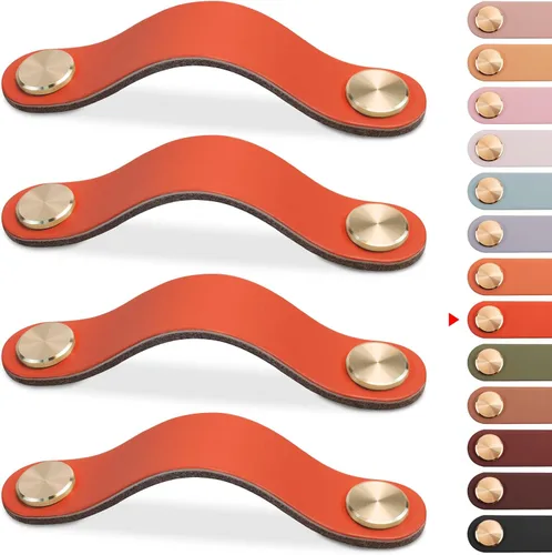 Miniatura 10 de Paquete de 4 tiradores de cuero para cajones, color beige, pomos de puerta de armario de 3.7 pulgadas, tiradores de piel sintética para tocador