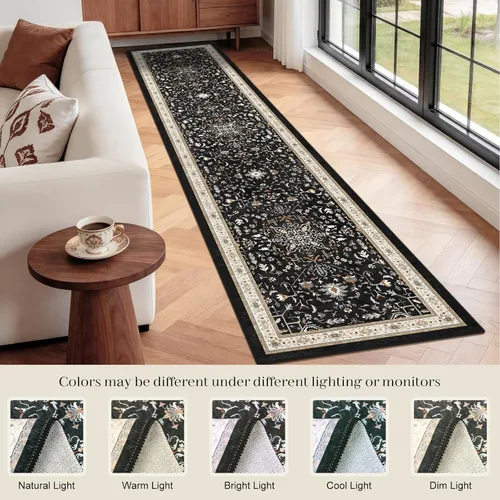 Miniatura 8 de nesrt Alfombra bohemia lavable de 2 x 10 pies, suave, antideslizante, extra larga, alfombra de cocina, color negro, vintage, geométrico, camino