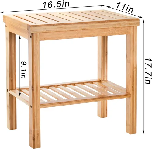 Miniatura 3 de SOUJOY Banco de ducha de bambú, taburete de asiento de baño, taburete de afeitado para reposapiés de spa, estante de almacenamiento para toalla