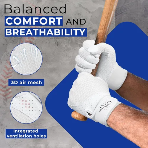 Miniatura 5 de HANDLANDY Guantes de bateo de béisbol para adultos y jóvenes, guantes de bateo de sóftbol con agarre transpirable para hombres, niños y niñas Blanco