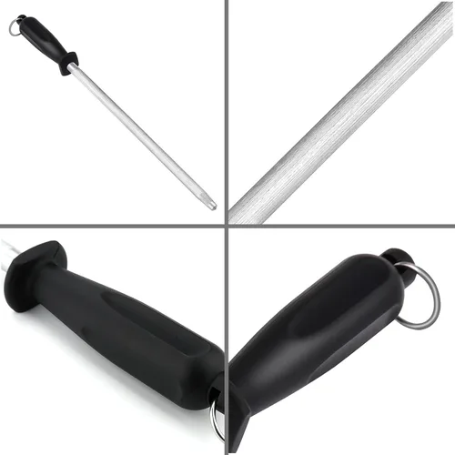 Miniatura 2 de Varilla de afilar cuchillos de acero para afilar cuchillos de 12 pulgadas, barra de afilador de cuchillos de acero al carbono de alta calidad, fácil