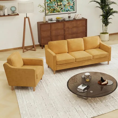 Miniatura 40 de Conjuntos de muebles para sala de estar Kingfun, sofá de 3 plazas y sofá biplaza, juego de sofá de estilo moderno de mediados de siglo, sofá de Piel