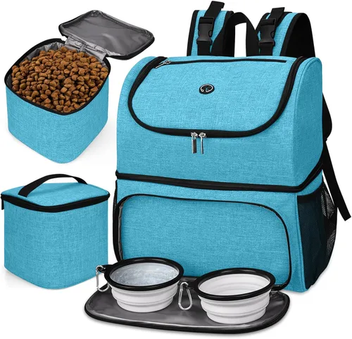 Miniatura 28 de BAGLHER Bolsa de viaje para perros, mochila de suministros para mascotas aprobada por aerolíneas, mochila de viaje para perros con 2 cuencos Negro-b