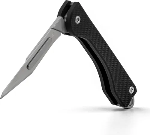 TISUR Cuchillo plegable con llavero, cuchillas de bisturí de acero al carbono, mango de fibra de carbono real, pesca, campamento, cuchillo de caza