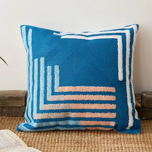 Miniatura 2 de vctops Funda decorativa para cojín con detalles de penachos geométricos estilo bohemio, funda de almohada cuadrada bordada en algodón para sofá