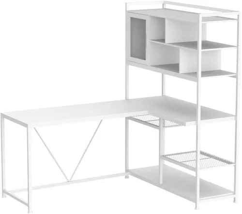 Miniatura 4 de SEDETA Escritorio para Computadora en Forma de L, Escritorio de Oficina de 58'' con Luz LED y Estantería, Escritorio de Esquina en Forma de L