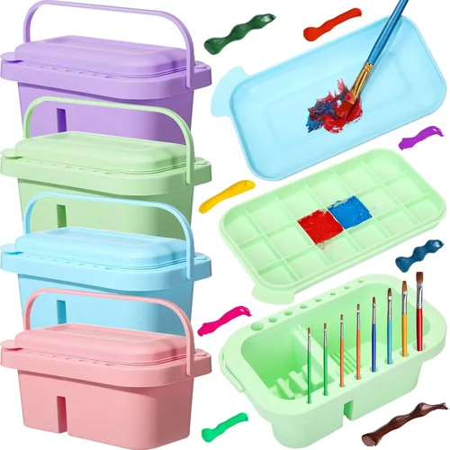Teenyyou 4 piezas de limpiador de pinceles de pintura 3 en 1 multifunción soporte para lavabo y organizador con soporte para pinceles, bandeja de