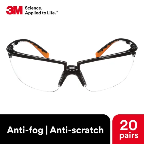 Miniatura 4 de 3M Anteojos de seguridad, Privo, paquete de 20, ANSI Z87, lente ámbar antivaho, marco negro, estilo europeo