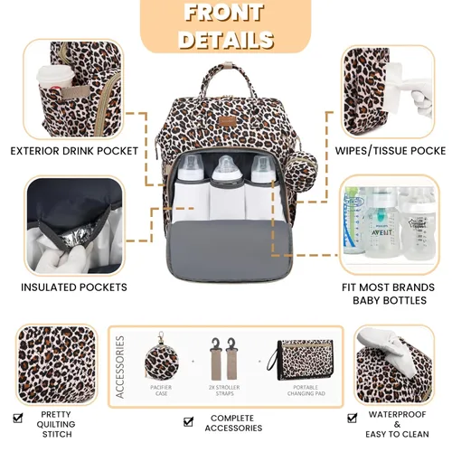 Miniatura 3 de ROSEGIN Mochila para pañales con cambiador, funda para chupete, bolsa de bebé para niños y niñas pequeños, grande, elegante, impermeable, bolsa