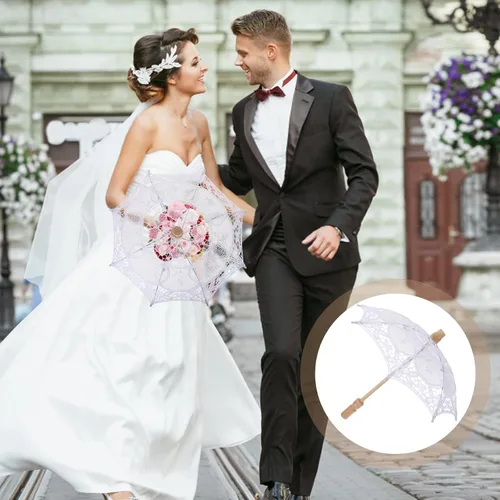 Miniatura 3 de Toddmomy Sombrilla de encaje, paraguas decorativo de boda, sombrilla de encaje para novia, adorno para decoración de fotos, disfraz de dama (blanco)