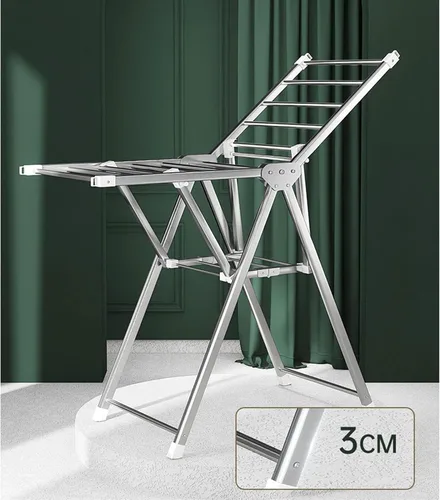 Miniatura 3 de TOMYEUS Estante de secado de ropa plegable de acero inoxidable para secadora de suelo, diseño de doble ala de 2 niveles, multifuncional, plegable
