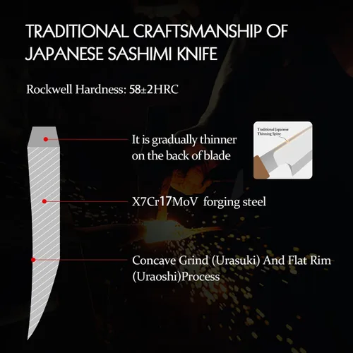 Miniatura 6 de HEZHEN Cuchillo Sashimi de 11.811 in, cuchillo de yanagiba de acero forjado, rebanado de sushi, estuche de cuchillo de mango de madera