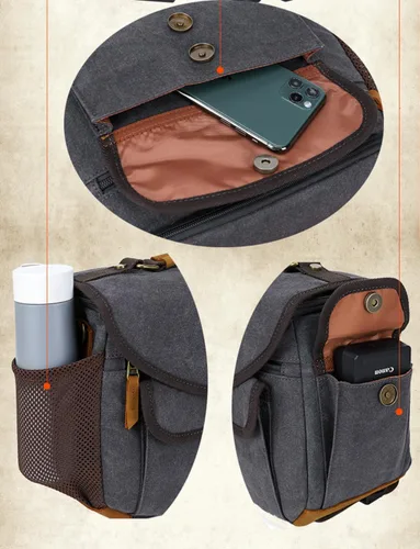 Miniatura 5 de Bolsa cruzada para cámara, bolso bandolera para cámara, estilo vintage, DSLR/SLR, sin espejo, para fotografía con Canon/Nikon/Sony (negro)