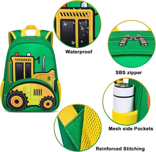Miniatura 6 de BTOOP Mochila para niños y niñas, mochila con clip para el pecho, Tractor-verde, Mochilas Daypack