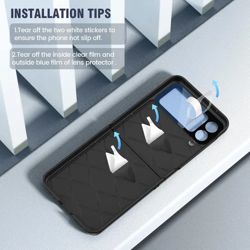 Miniatura 7 de Caka Compatible para Galaxy Z Flip 3 5G con soporte de patas, Funda para Z Flip 3 con protector de cámara, protección de bisagras y carga Negro