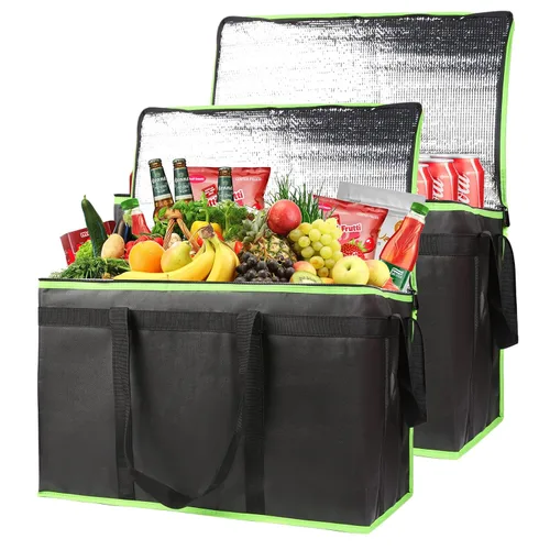 Miniatura 27 de Paquete de 1 bolsa aislada para entrega de alimentos con parte inferior dura, calentadores de alimentos comerciales XXXL para conductores de Negro