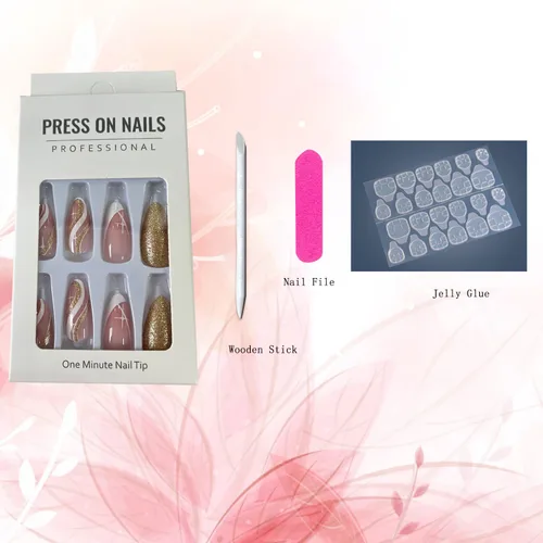 Miniatura 6 de Uñas postizas acrílicas artificiales de almendra media con diseño de estrellas onduladas blancas, cobertura completa, reutilizables, estilo ataúd