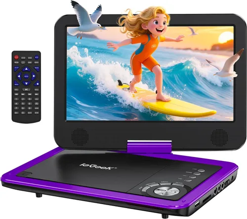 Miniatura 10 de ieGeek Reproductor de DVD portátil de 12.5", con pantalla giratoria HD de 10.5", reproductores de DVD para viajes en coche, batería recargable de 5