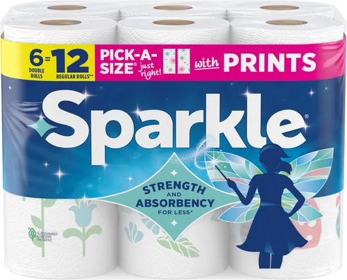 Sparkle, toallas de papel Pick-A-Size, diseño de impresión espirituosa, 6 rollos dobles (total de 660 hojas) - Toallas fuertes de 2 capas para