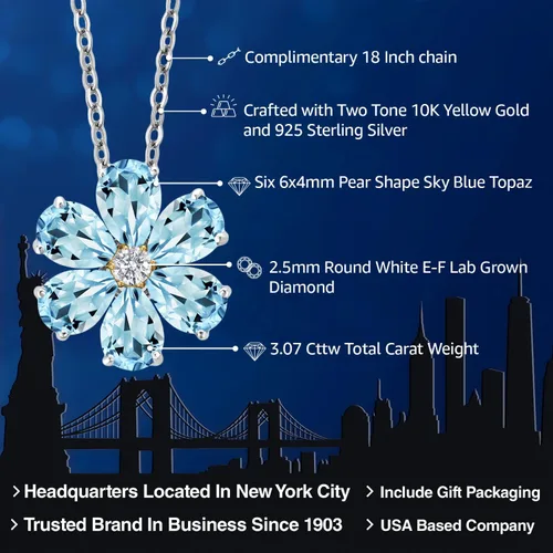 Miniatura 12 de Gem Stone King Collar de plata de ley 925 y oro amarillo de 10 quilates con piedra natal y diamantes cultivados en laboratorio, forma de pera