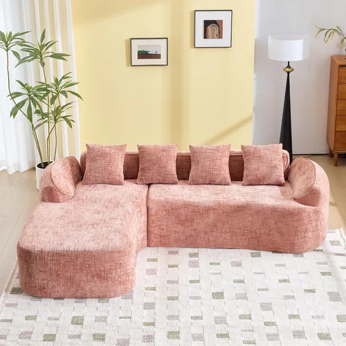 Miniatura 3 de Sofá Sillones de tela de felpilla de 101 pulgadas, sofá para sala con esponja de alta elasticidad, sofás para sala con diseño en forma de L para Rosa