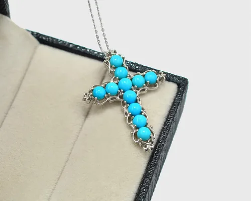Miniatura 4 de Natural 0.157 in redondo durmiente belleza turquesa piedra preciosa santa cruz colgante collar diciembre piedra natal turquesa joyería regalo