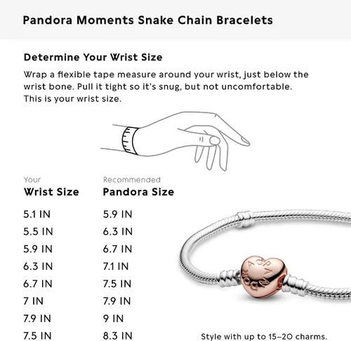 Miniatura 8 de Pandora Moments - Pulsera de cadena de serpiente con cierre de corazón, pulsera para mujer, compatible con momentos, con caja de regalo