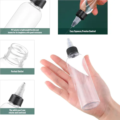 Miniatura 4 de Irenare 100 botellas de plástico para exprimir 4 onzas, botellas aplicadoras de aceite para el cabello, botellas vacías Boston para condimentos
