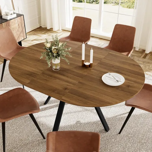 Miniatura 6 de HIPIHOM Juego de mesa de comedor redonda extensible para 6 personas, mesa de cocina extensible de 43.3 a 59.1 pulgadas con 6 sillas tapizadas, Mesa