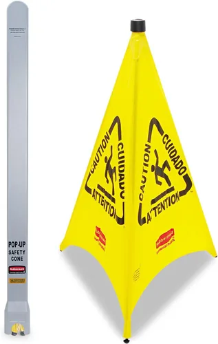 Miniatura 2 de Rubbermaid Commercial Products Cono de suelo mojado multilingüe de 3 lados para montaje en pared, portátil, con tubo de almacenamiento, 30 pulgadas
