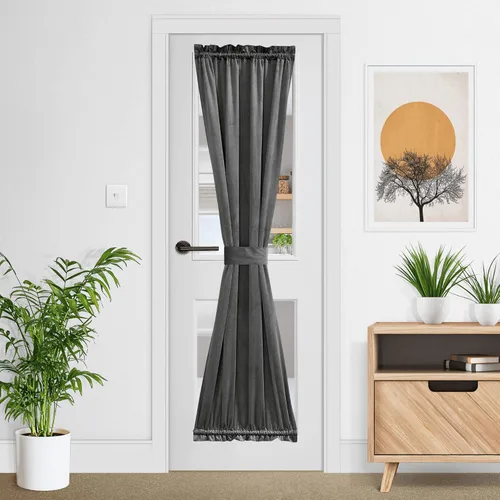 Miniatura 18 de NICETOWN Cortina negra de terciopelo para puerta de cocina/baño/patio/puerta corrediza de vidrio, aislante, con bolsillo para barra, insonorizante