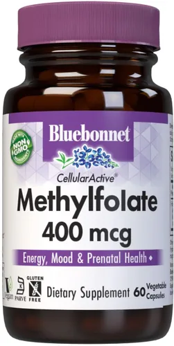 BlueBonnet Nutrición CellularActive Metilfolato 400 mcg, formulado con cuatrefólico, energía, estado de ánimo y salud prenatal*, vegano, sin gluten,