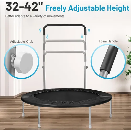 Miniatura 3 de Lyromix - Trampolín rebotador de 40 pulgadas / 48 pulgadas para adultos con barra ajustable, mini trampolín de fitness para adultos y niños, pequeño