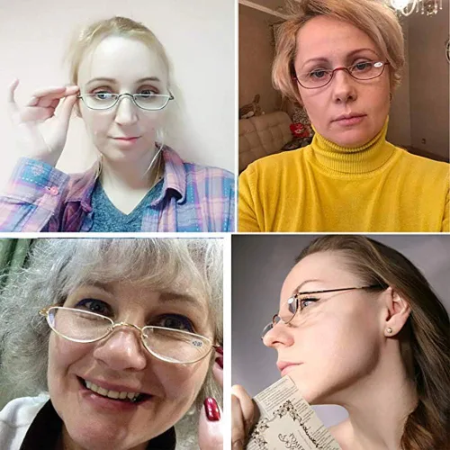Miniatura 7 de Viseng Gafas de lectura de medio marco para mujer y hombre, lentes de media luna delgadas, lectores de metal con montura semi desmontable +1.0